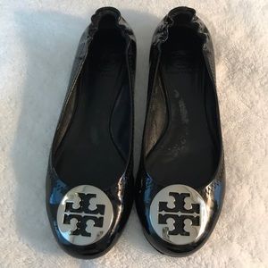 Tory Burch black patent Reva flat